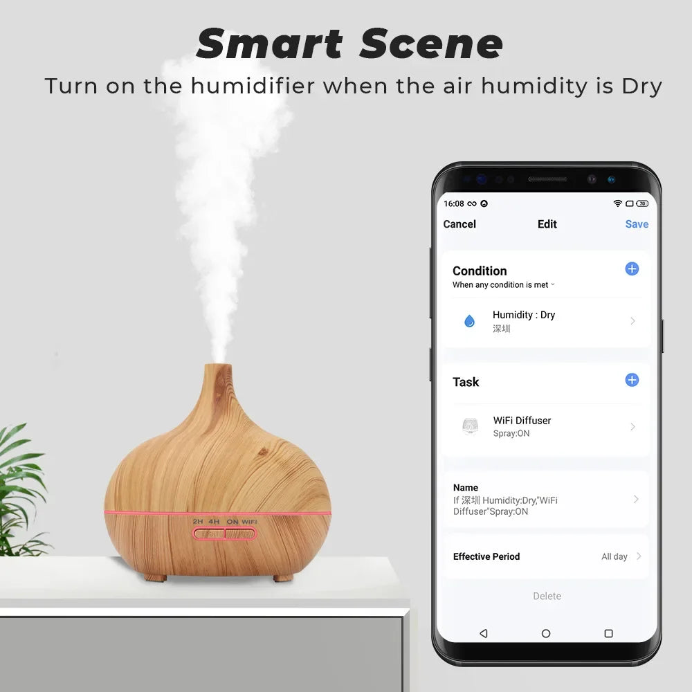 Tuya Smart Humidifier Essential Oils with Colorgul LED Light WiFi Aroma Diffuser Timer Wireless Control Work with Alexa Google