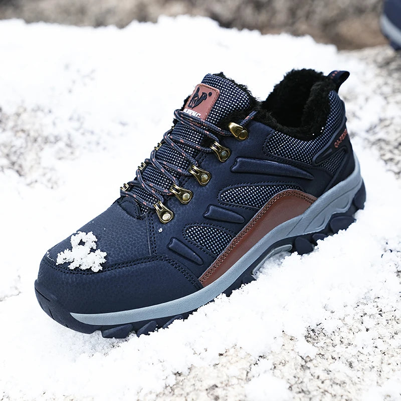 Men Classic Casual Leather Shoes Outdoor Winter Warm Fur Non-slip Sneaker Women Autumn Gym Cowboys Shoes Boys Breathable