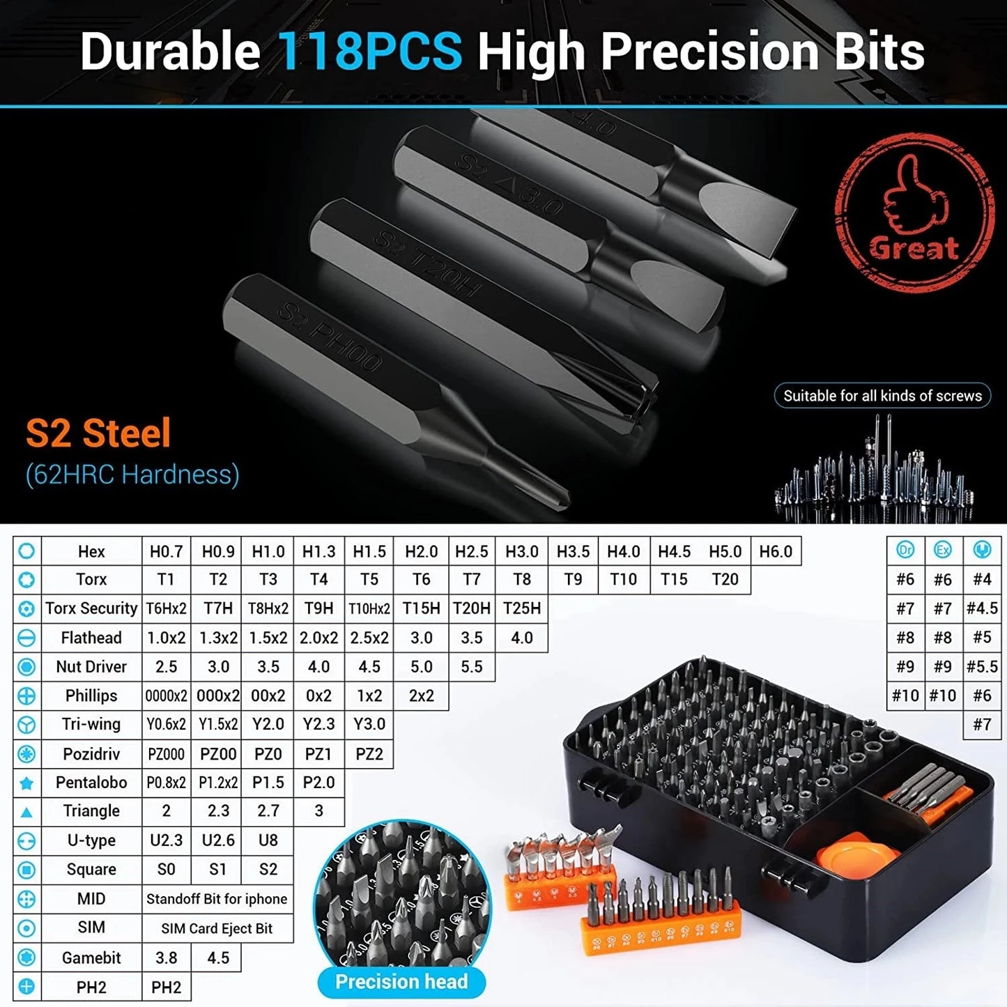 Screwdriver Set  Magnetic Torx Phillips Screw Bit Kit WOZOBUY With Electrical Driver Remover Wrench Repair Phone PC Tools