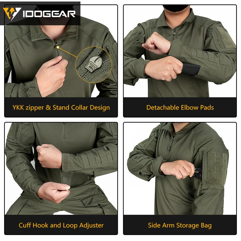 IDOGEAR UFS Tactical Shirt BDU Combat Clothes With Elbow Pads Slight Elasticity  Shirt Breathable 3116