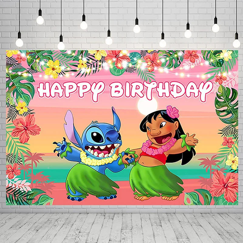 Disney Lilo And Stitch Theme Backdrop Children's Birthday Party Decorations Baby Shower Hula Girls Party Props Banner Shooting