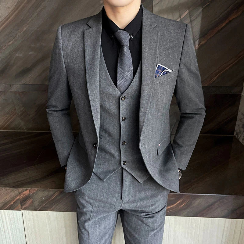 2024 Groom Wedding High-grade Suit (suit + Vest + Trousers) Winter Stripes Business Fashion Handsome Casual Suit Three-piece Set