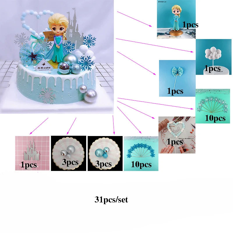 Disney Frozen Theme Cake Decoration Anna Elsa Princess Furnishing Articles Caketopper For Girl Birthday Party Cake Decor Supplie