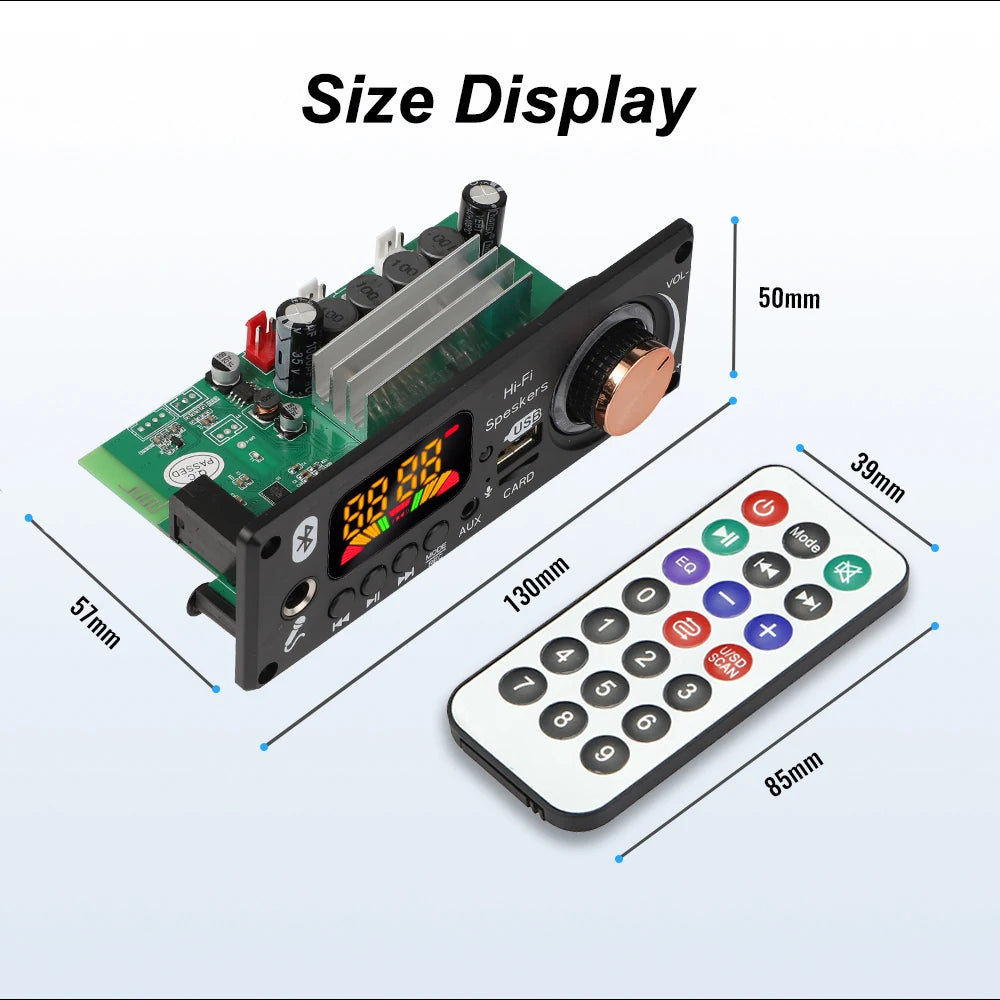 Bluetooth 5.1 DIY 160W Amplifier MP3 Decoder Board 12V Microphone FM Radio TF USB Car Audio Music Player Speaker Volume Control