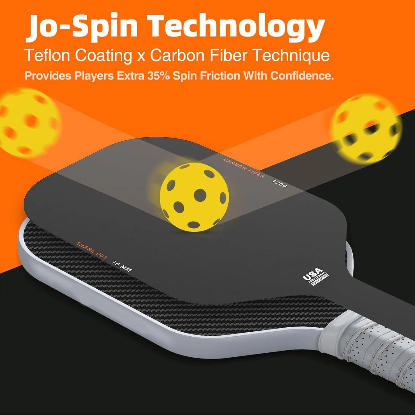 Pickleball Paddle T700 Carbon Fiber Frosted Surface 16MM Enhanced Sweet Spot&Control&Power Anti-slip Grip USAPA Compliant