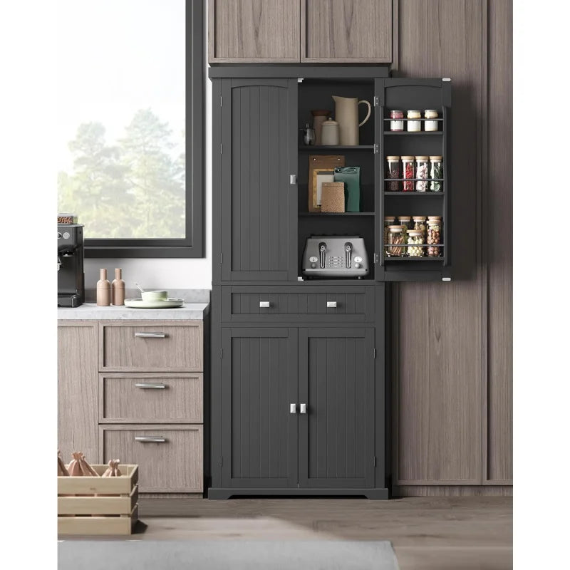 Pantry Cabinet, 15.7 x 30 x 71.7 Inches Freestanding Tall Cupboard Storage Cabinet with a Drawer 2 Cabinets 4 Adjustable Shelves