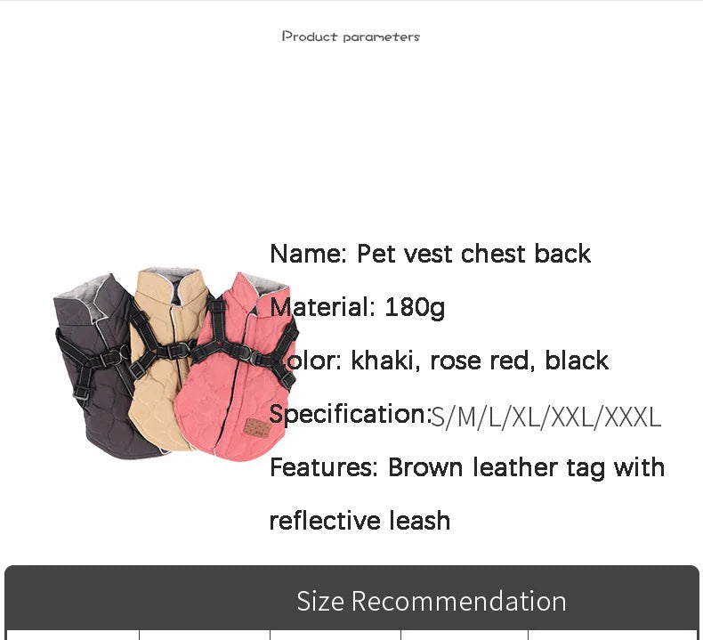 Warm Dog Clothes for Small Dog Windproof Winter Pet Dog Coat Jacket Padded Clothes Puppy Outfit Vest Yorkie Chihuahua Harnes