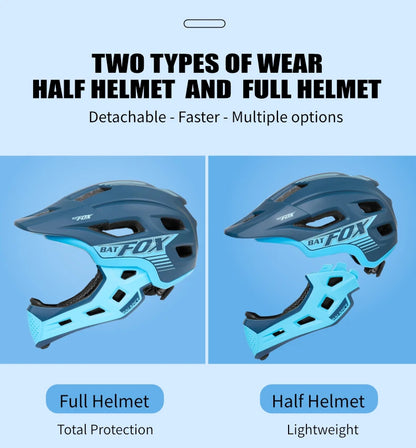 BATFOX bicycle helmet for children Full Face Motocross helmet MTB Detachable Mountain Bike Helmet child Moto cross helmet