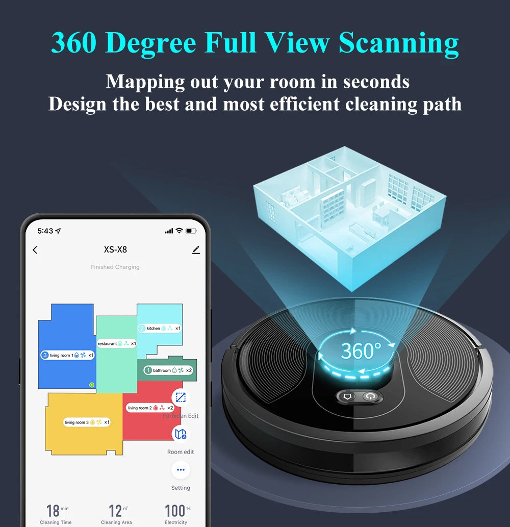 Robot vacuum cleaner ABIR X8, Smart Home Appliance,TOF Wisdom, Zone Sweeping, Restricted Area Mapping , UV Cleaning ,Carpet Wash