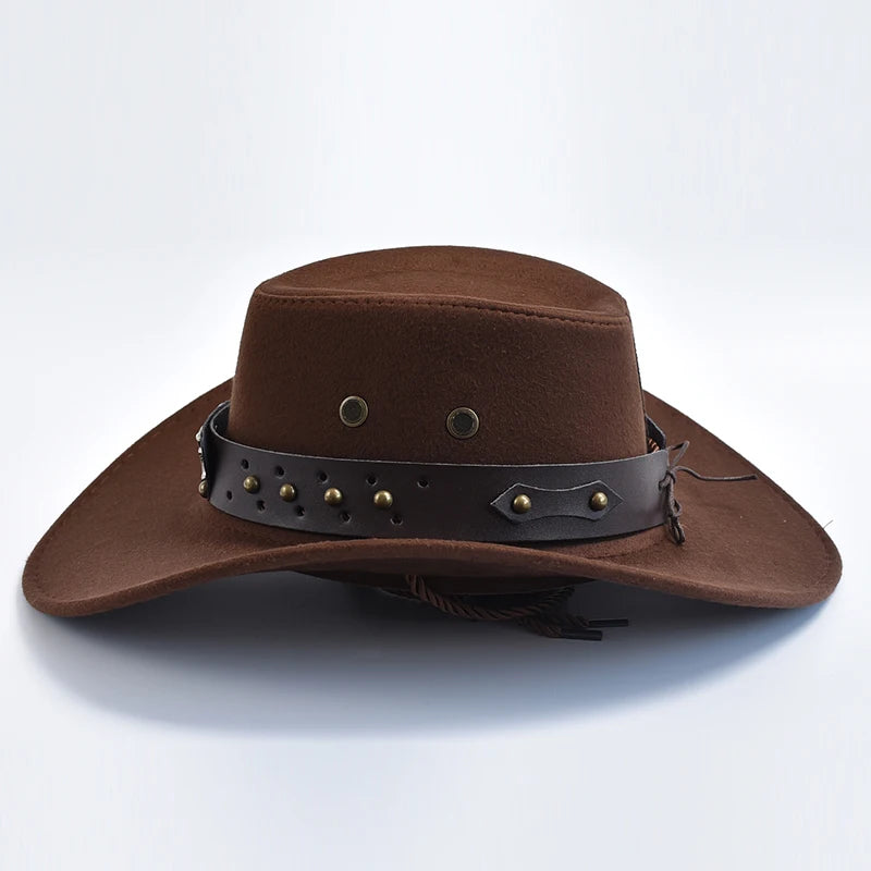 Artificial Suede Western Cowboy Hats Vintage Big-edge Gentleman Cowgirl Jazz Hat Holidays Party Cosplay Hat