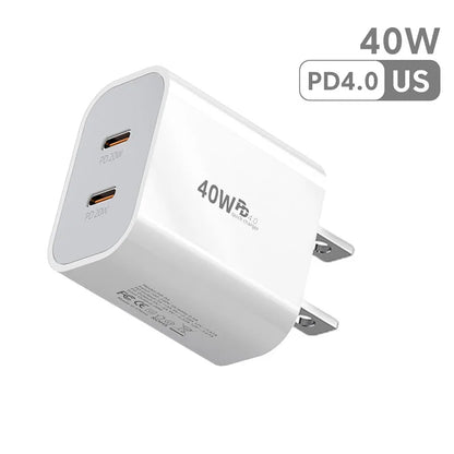 40W USB C Charger Dual Type C PD Fast Charging Charger Wall Adapter For iPhone 15 iPad Samsung Xiaomi 10A USB C Charging Cable