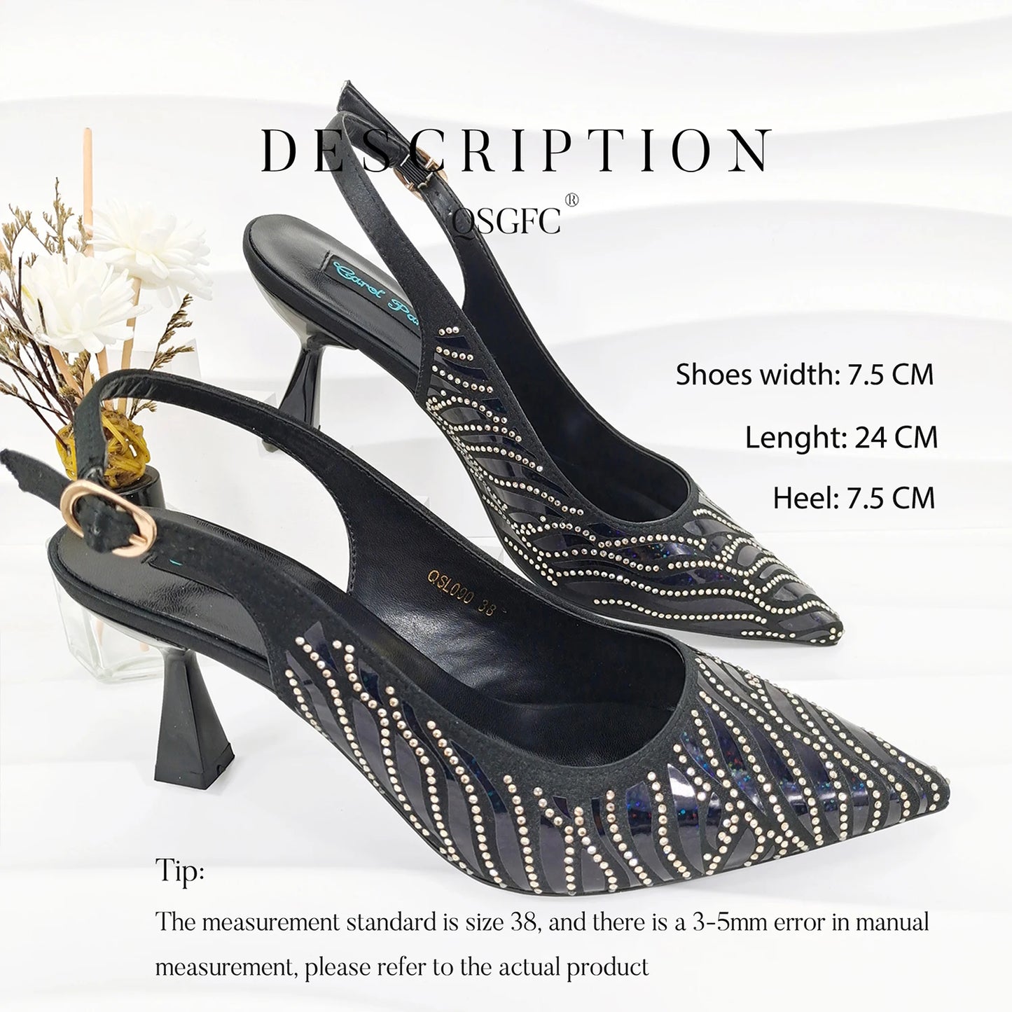 QSGFC Nigerian Style Women Heels Party Shoes and Bags Fashion Stiletto Pointed Toe Shoes and Shiny Clutches