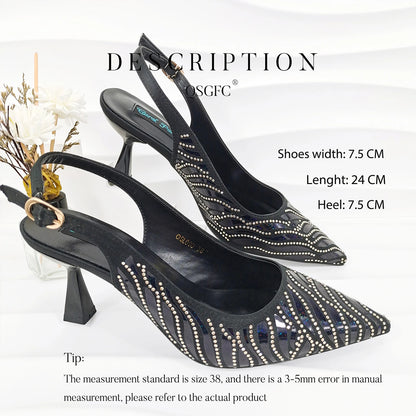 QSGFC Nigerian Style Women Heels Party Shoes and Bags Fashion Stiletto Pointed Toe Shoes and Shiny Clutches