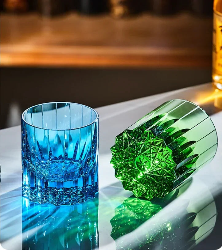 Hand-carved Light Luxury Premium Star Mang Glass Beer tumbler Home Wine Glass Engraved Thick Whiskey Glass Crystal cup