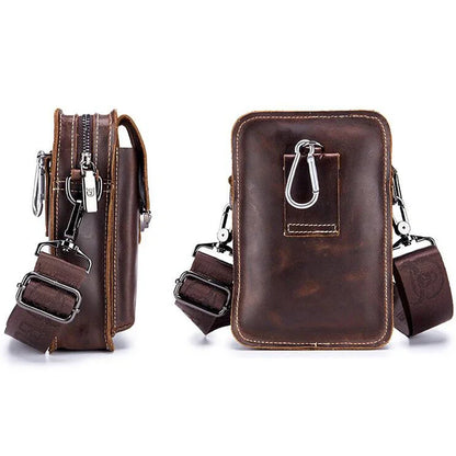 BULLCAPTAIN Crazy horse leather Male Waist Packs Phone Pouch Bags Waist Bag Men's Small chest Shoulder Belt Bag small back pack