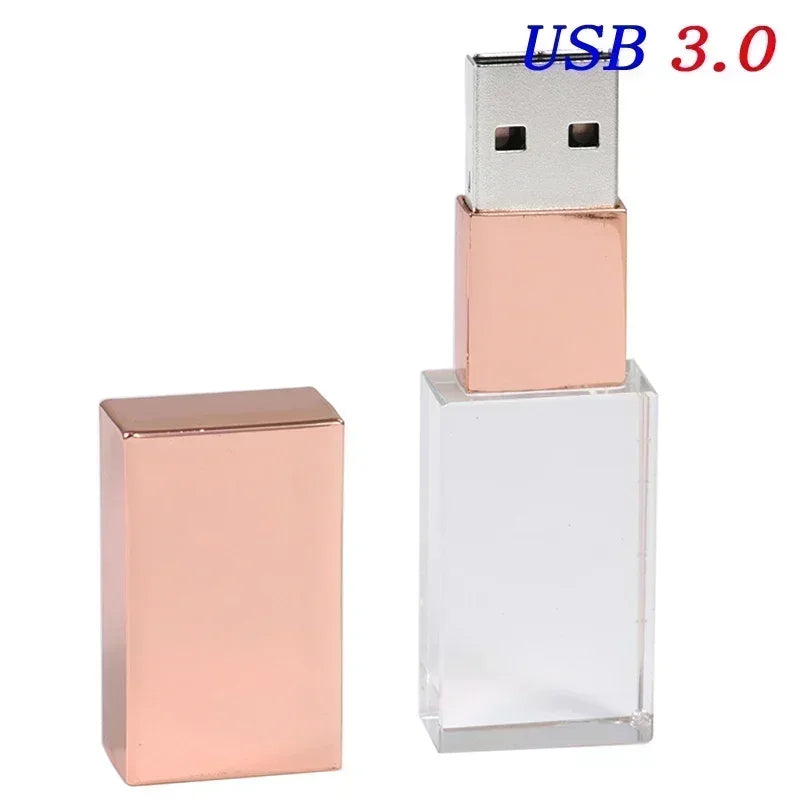 JASTERS usb flash pen drive 3.0 Crystal sticks  print custom logo 4GB 8GB 16GGB 32GB 64GB 128GB transparent glass Gift pendrive