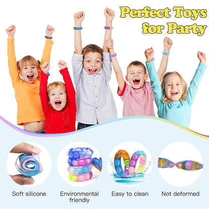 72/12Pcs Pop Bubble Bracelets Kids Fidget Sensory Toy Gift Children Birthday Party Favors Goodie Bag Pinata Filler Stress Relief