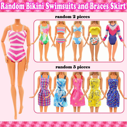 45PCS 11.5'' Doll Clothes =2 Wedding Gown 2 Tops 2 Pants 2 Dress 2 Swimsuit 5 Braces Skirt 10 shoes 22 Accessories for Barbie