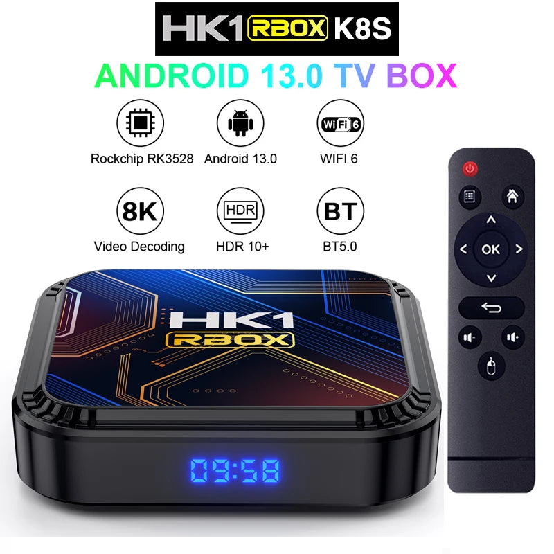 HK1 RBOX K8S Smart TV Box Rockchip RK3528 4G 32G 64G 8K 4K Android 13 Google Voice Media Player BT 5G Wifi6 Set Top Box Tvbox