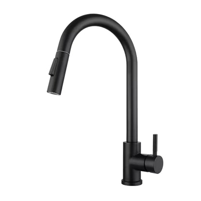 Black Kitchen Faucet Flexible Pull-out 2-mode Nozzle Cold and Hot Mixed Faucet Stainless Steel Faucet