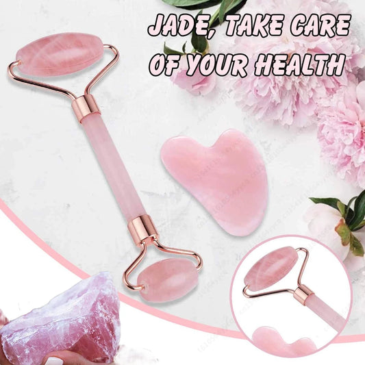 Natural Rose Quartz Jade Roller Gua Sha Set Facial Body Massager Roller Jade Stone Massage Set Face Lifting Beauty Massage Tools