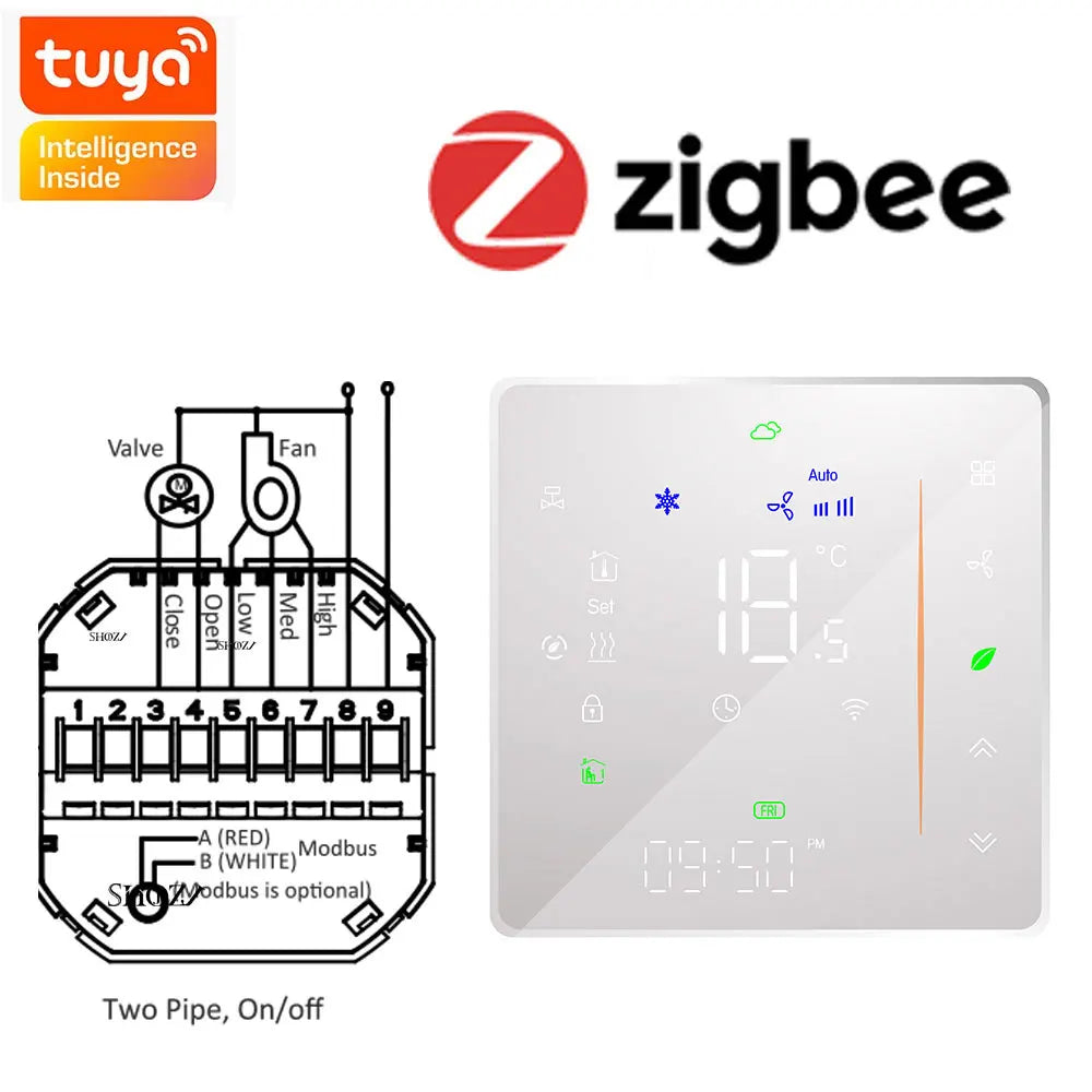 Tuya ZigBee Digital Display Smart Temperature Controller Hvac Thermostat 3 Speed Heating Cooling for Air Conditioning Controller