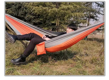 Single Person Portable Outdoor Camping Hammock With Nylon Color Matching Hammock High Strength Parachute Fabric Hanging Bed