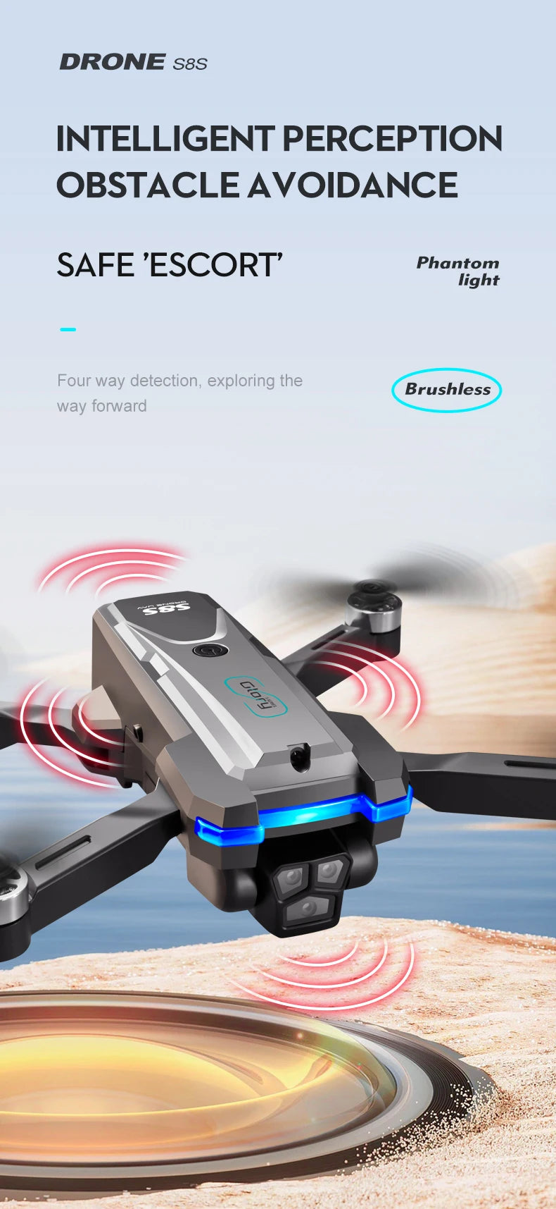 New S8S RC Drone Brushless 8K Three ESC Camera Optical Flow 360° Obstacle Avoidance Headless Mode Foldable Quadcopter