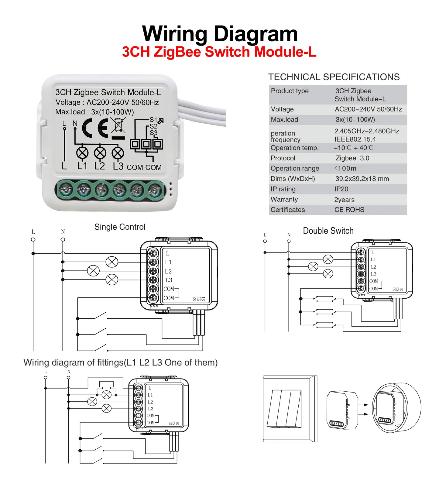 GIRIER Tuya ZigBee 3.0 Smart Switch Module No Neutral Wire Required Smart Home DIY Light Breaker Works with Alexa Google Home