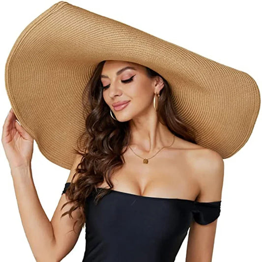 Oversized 70cm Beach Straw Hat for Women Fashion Large Wide Brim Visor Hats Handmade Roll Up Floppy Sun Hat for Summer Beach Cap