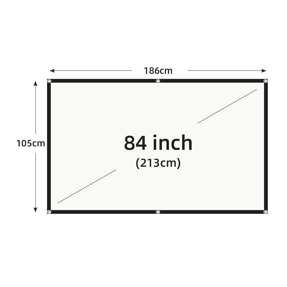 VEIDADZ Projector Screen White Grid Anti-Light 160°Viewing Angle 60 84 100 120 130inch Black Border Metal Hook Reflective Screen