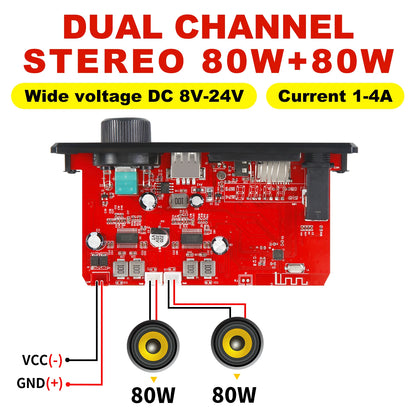 Bluetooth 5.0 MP3 Decoder Board 160W 150W Amplifier Audio Player 12V DIY MP3 Player Car FM Radio Module TF USB Mic Record Call