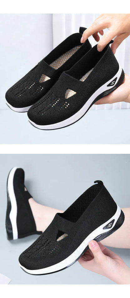 Women's shoes, breathable and comfortable in spring and summer, single shoes for mothers, soft soles, casual blue mesh shoes