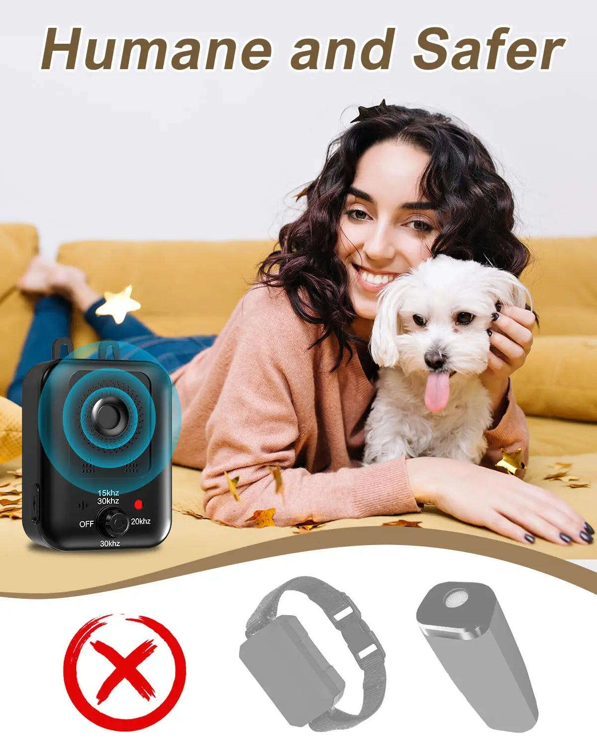 Automatic anti-barking device for dog barking control, rechargeable ultrasonic dog barking deterrent device, outdoor and indoor