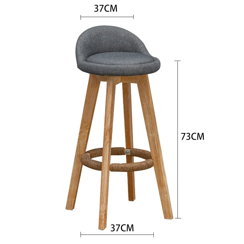 Solid Wood Bar Chair Nordic Rotatable High Foot stool Retro Pub Cafe Night Club High stool Modern Simple Backrest High Chair