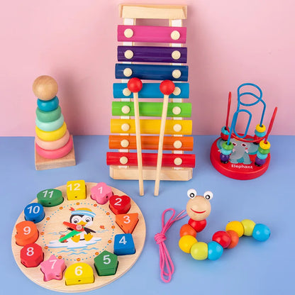 Montessori Wooden Toys Baby Educational Toy Childhood Learning Kids Baby Colorful Wooden Blocks For Children Christmas Gift