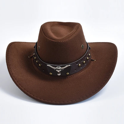 Artificial Suede Western Cowboy Hats Vintage Big-edge Gentleman Cowgirl Jazz Hat Holidays Party Cosplay Hat