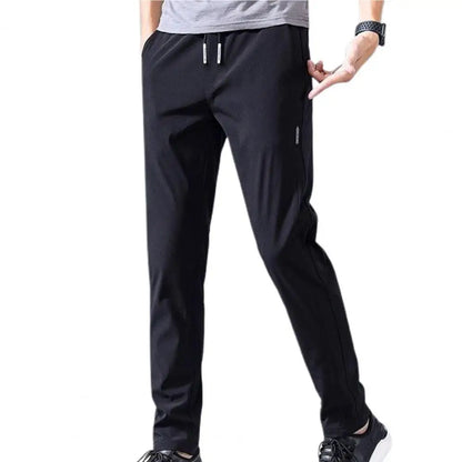 Korean Style Drawstring Men Straight Leg Pants Elastic Breathable Straight Leg Sweatpants Trendy Thin Men Summer Casual Pants