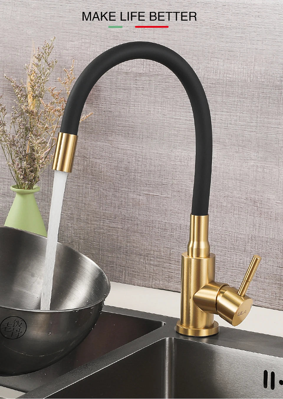 ULA Stainless Steel Kitchen Faucet Kitchen Sink Faucet Hot Cold Water Sink Mixer Tap Colorful Hose Tap Crane Torneira