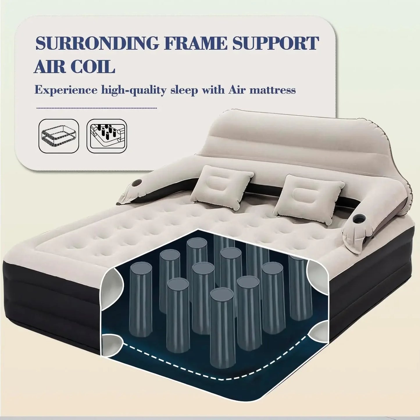 King Size Air Mattress with Headboard and Pump,Blow Up Mattress Inflatable Bed with Pillows