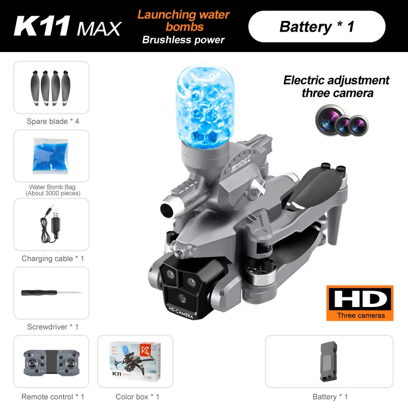 New K11MAX Water Bomb Drone Brushless Motor High Definition Three Camera Drone Optical Flow Positioning Hovering Quadcopter