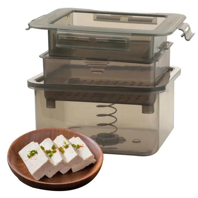 Tofu Press Presser Safe Mould Built-in Water Removal Drainer Gadget Soybean Curd Presser Kitche  3-Layer Tofu Press Making Mold