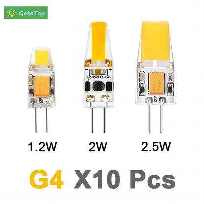 10PCS 12V AC/DC G4 COB Lamp LED AC/DC 12V Corn Light 1.2W 2W 2.5W Spotlight Chandelier Bulb Replace Halogen Lamps