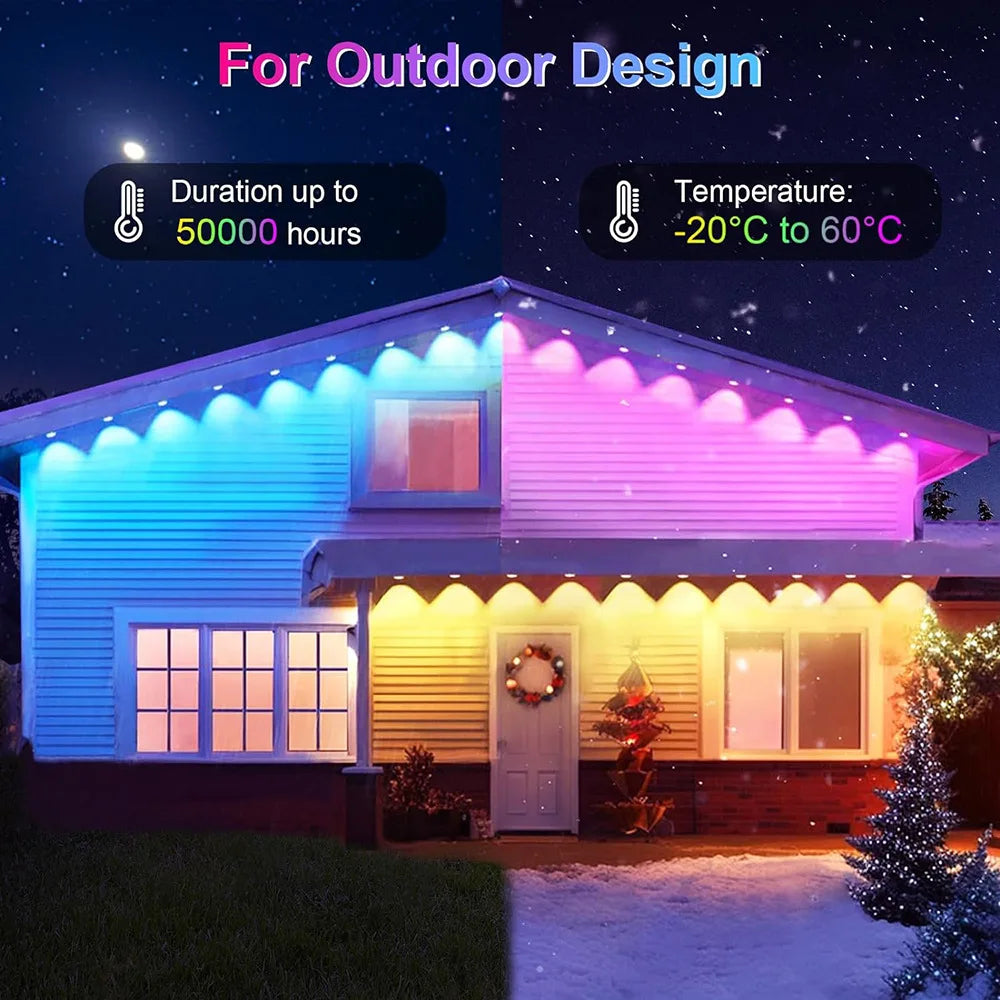 Permanent Outdoor Lights Smart RGBIC Eaves LED Lights Festival Flashing Lighting Fairy String for Christmas Holiday Decorations