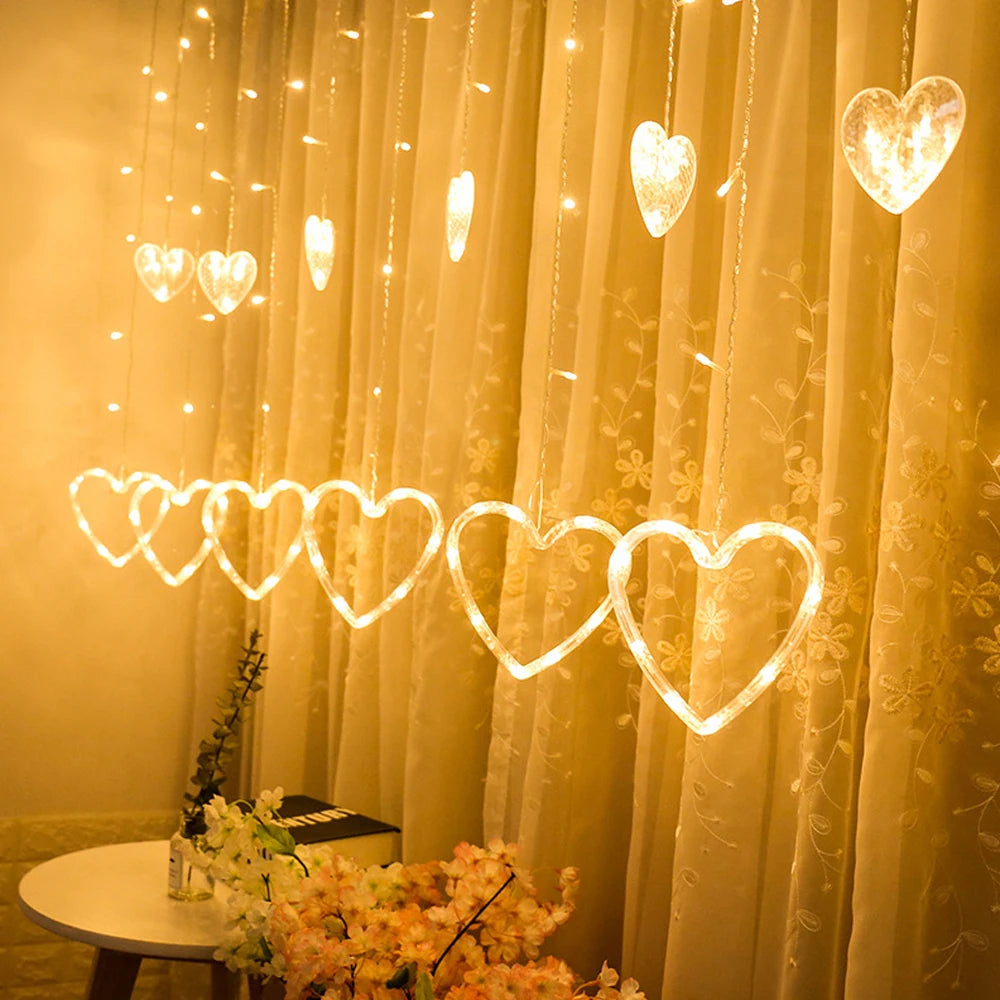 3.5M Curtain Garland Heart-shaped LED Fairy String Lights 220V/110V For Valentine Day Bedroom Christmas Wedding Party Decoration