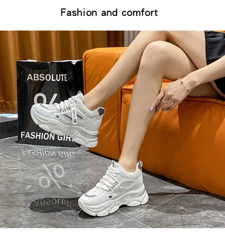 Inner increase small white shoes women 2024 summer new leather fashion sneakers small thick soled board shoes