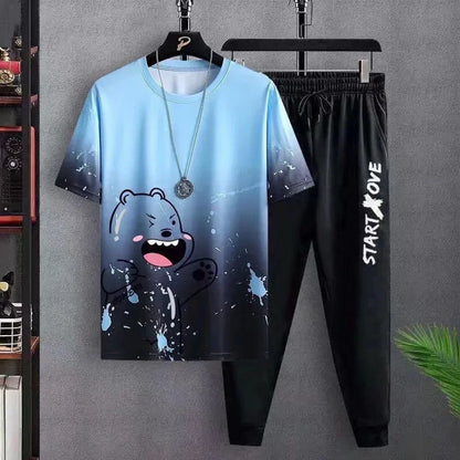 Casual Sports 2-piece Set Youth Short Sleeve Trousers Summer New Style Suit Men Trendy Brand Matching Cool Foreign Trade