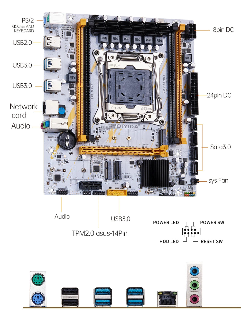 QIYIDA X99 motherboard LGA 2011 3 X99 C612chip with M.2 slot Support DDR4 Memory SATA3.0 USB3.0 PCI16X