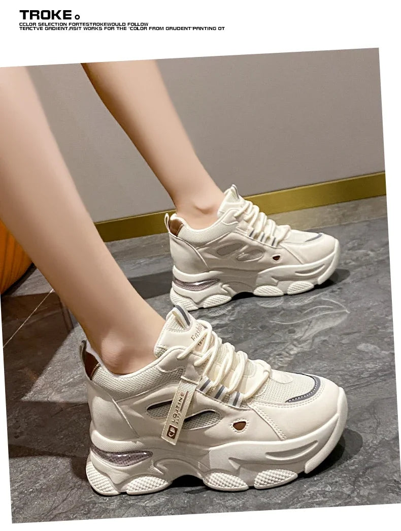 Inner increase small white shoes women 2024 summer new leather fashion sneakers small thick soled board shoes