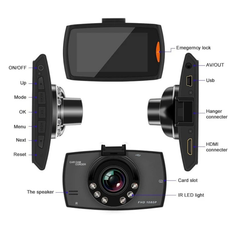 G30 Car DVR Dash Cam Full HD 1080P G-sensor Driving Recorder Cycle Recording Night Vision Wide Angle Video Camera